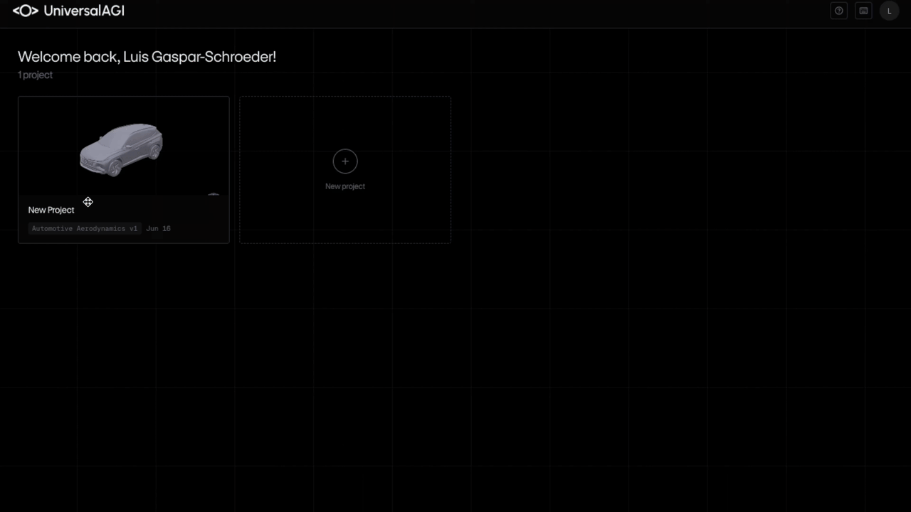 SUV-PT live on the UniversalAGI platform: an SUV geometry is uploaded and its aerodynamic results appear in seconds.