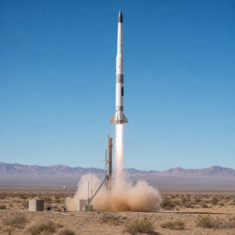 Launch vehicle ascending from a desert test range